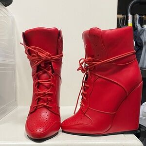 Red Wedge Ankle Boots